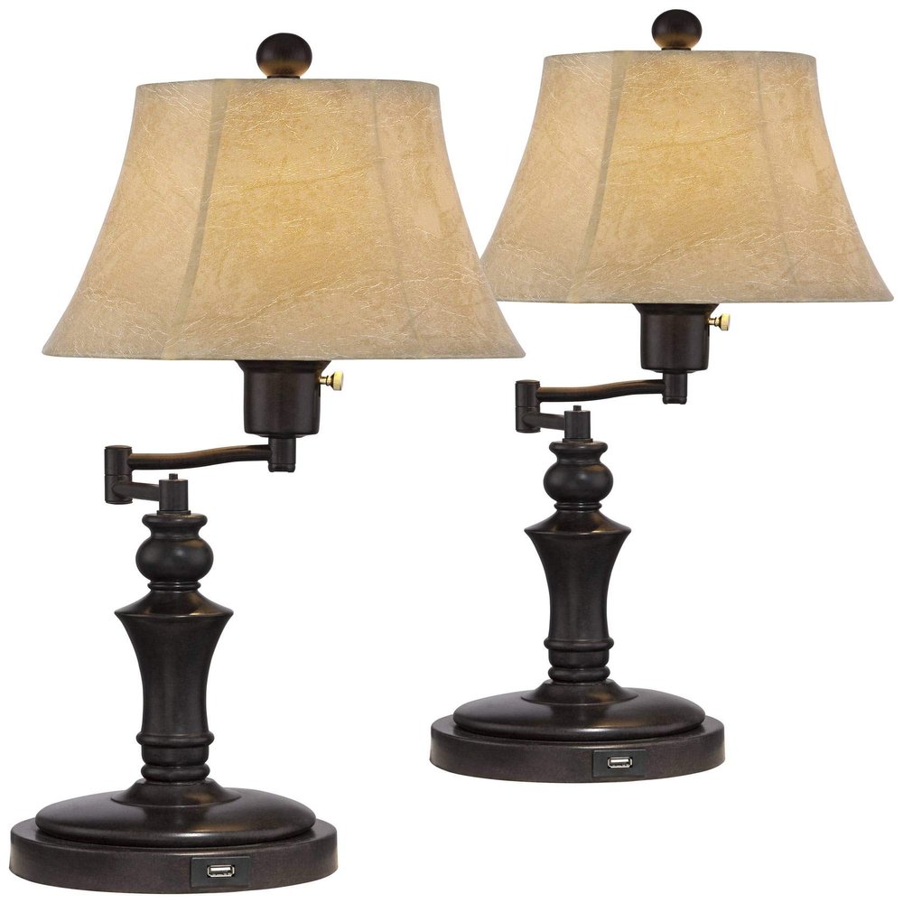 Corey 21 3/4" High Bronze Brown Table Lamps Set of 2 Swing Arm USB Charging