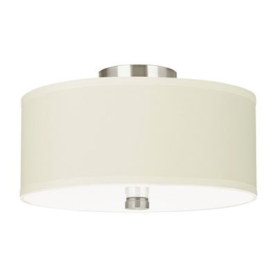 Sea Gull Lighting 77262-962 Dayna Shade Pendants Two-Light Flush / Semi-Flush Convertible with White Acrylic Diffuser and Faux Silk Fabric Shade, Brushed Nickel Finish