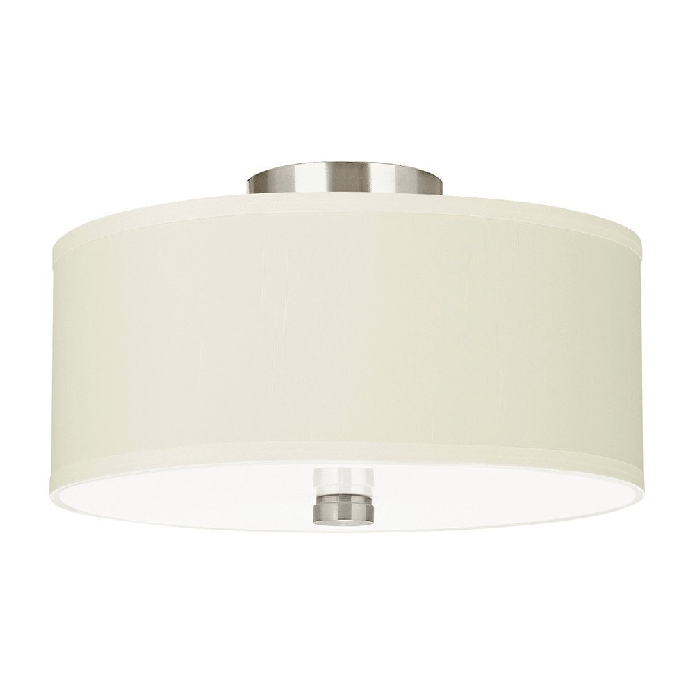 Sea Gull Lighting 77262-962 Dayna Shade Pendants Two-Light Flush / Semi-Flush Convertible with White Acrylic Diffuser and Faux Silk Fabric Shade, Brushed Nickel Finish