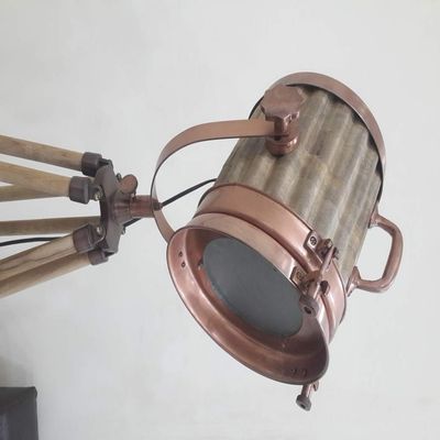 THOR INSTRUMENTS Wooden Copper Floor Lamp Nautical Designer's Searchlight Rustic Vintage Home Decor Gifts