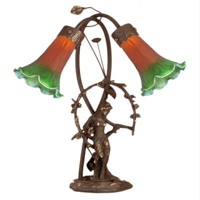 Meyda Tiffany 11805 Trellis Girl Lily 2 Light Accent Lamp, 17" H, Amber/Green