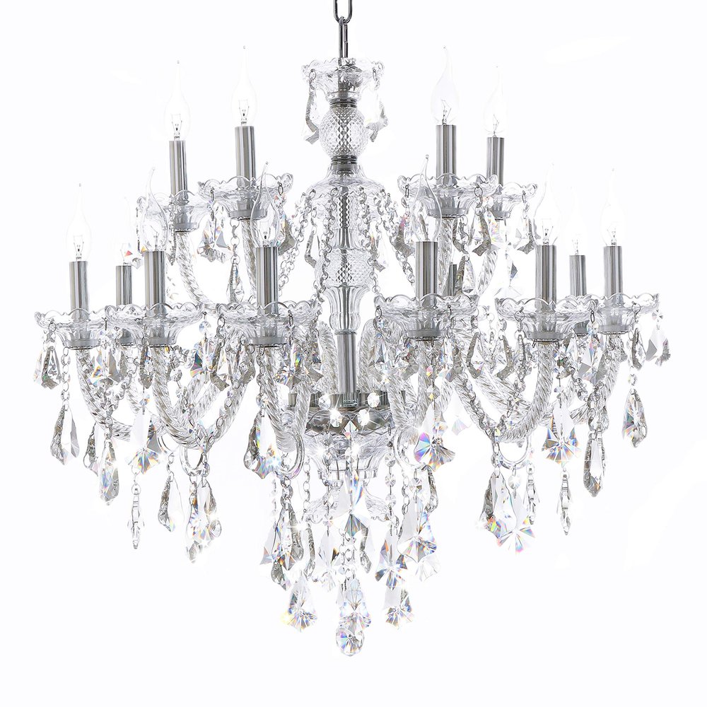 ARRKOYAA Clear 15 Lights K9 Crystal Chandelier Modern Luxurious Light Candle Pendant Lamp Ceiling Living Room Lighting for Dining Living Room Bedroom Hallway Entry 32x35 Inch Gifts(Color Clear)