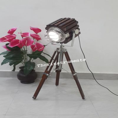 THOR INSTRUMENTS Vintage Modern Nautical Wooden Chrome Finish Tripod Table Lamp Rustic Vintage Home Decor Gifts