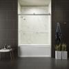 KOHLER K-706004-D3-SH Levity Bypass Bath Door with Towel Bar and 1/4-Inch Frosted Glass in Bright Silver view 1