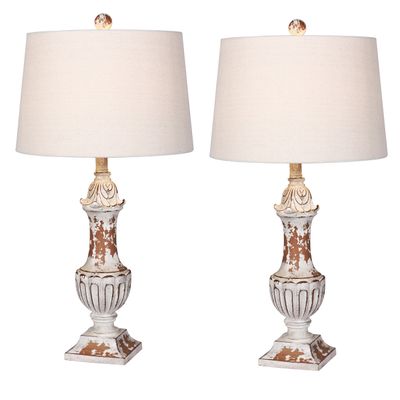 Cory Martin W-6245AM-2PK Distressed Decorative Urn Resin Table Lamps, 29.5", Antique Metallic