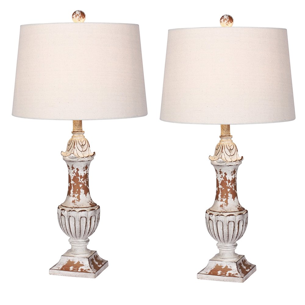 Cory Martin W-6245AM-2PK Distressed Decorative Urn Resin Table Lamps, 29.5", Antique Metallic