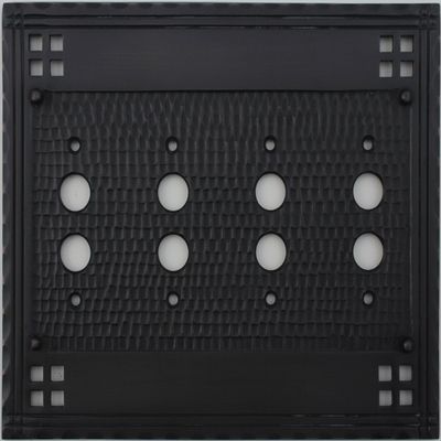 Arts & Crafts Mission Style Oil Rubbed Bronze 4 Gang Switch Plate - 4 Push Button Light Switch Openings