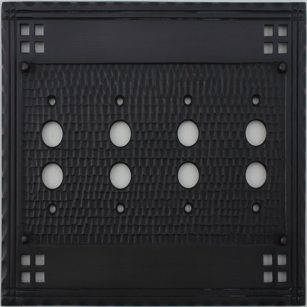 Arts & Crafts Mission Style Oil Rubbed Bronze 4 Gang Switch Plate - 4 Push Button Light Switch Openings
