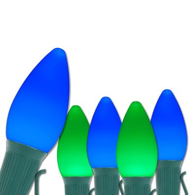 Wintergreen Lighting Opticore LED Commercial Blue & Green C7 Christmas Lights Vintage Style Smooth Opaque Finish, Heavy Duty Green Wire (100 Lights, 100 ft, Blue/Green)