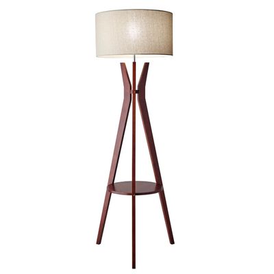 Adesso Floor Lamp with Shelf, Walnut & Oatmeal Linen, 3-Way, 59.5