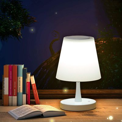 UDO White Bedside Touch Table Lamp with Morden PC Plastic and Adjustable Control Bright for Bedroom Nightstand and Small Primitive Desk Reading