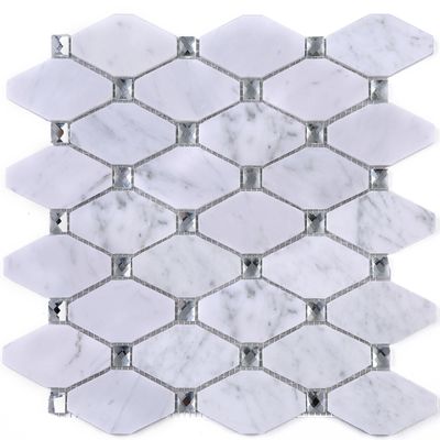 TWHCAG-07 White Carrara with Diamond Stone Mosaic Tile Kitchen and Bath Backsplash Tile