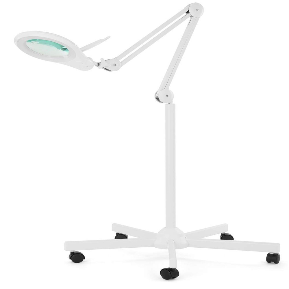 Neatfi (New Model) Bifocals 1,200 Lumens LED Magnifying Floor Lamp with Rolling Base, 5 Diopter with 20 Diopter, Dimmable, Adjustable Arm (5 Inches, White)
