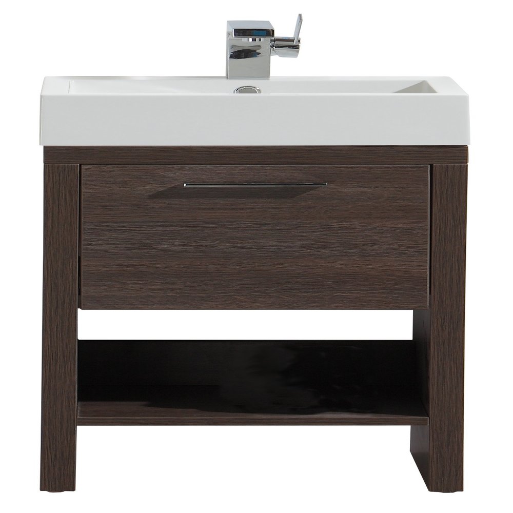 Luxo Marbre RELAX V45 A Relax Vanity with Synthetic Marble Sink, Alamo Oak