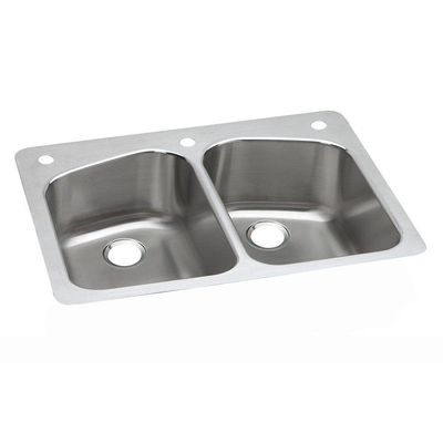 Elkay DPXSR233222R 18 Gauge SS 33" x 22" x 8" Two Bowl Dual Mount Kitchen Sink