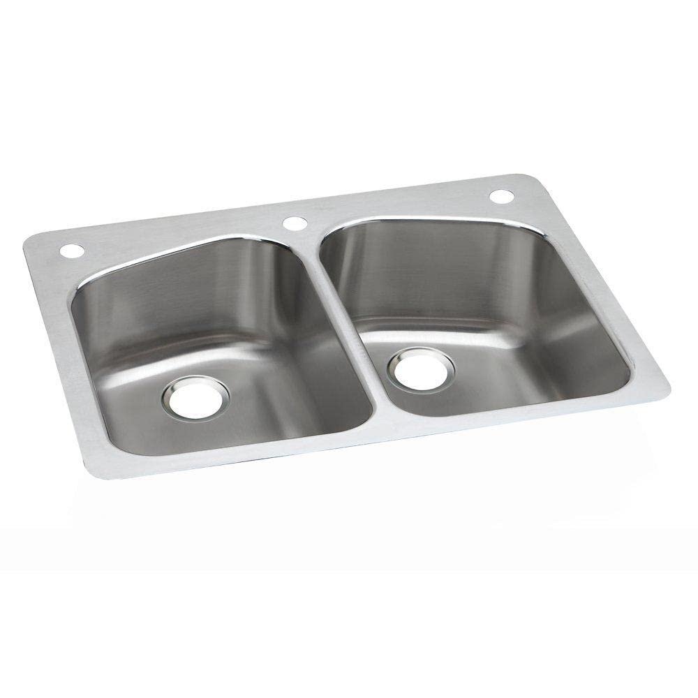 Elkay DPXSR233222R 18 Gauge SS 33" x 22" x 8" Two Bowl Dual Mount Kitchen Sink