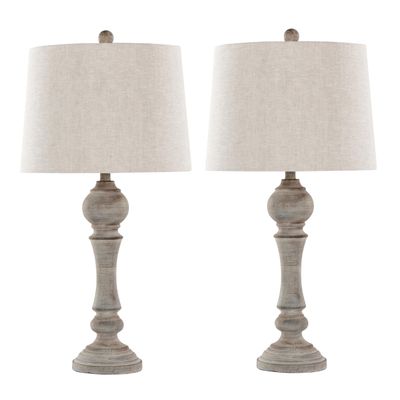 Grandview Gallery Winston 32" Poly Table Lamp Set of 2, Desk Lamp, Bedside Lamps for Night Stands, Nightstand Lamp, Small Lamp, Small Table Lamps for Living Room Set of 2 (Reclaimed Grey Polyresin)