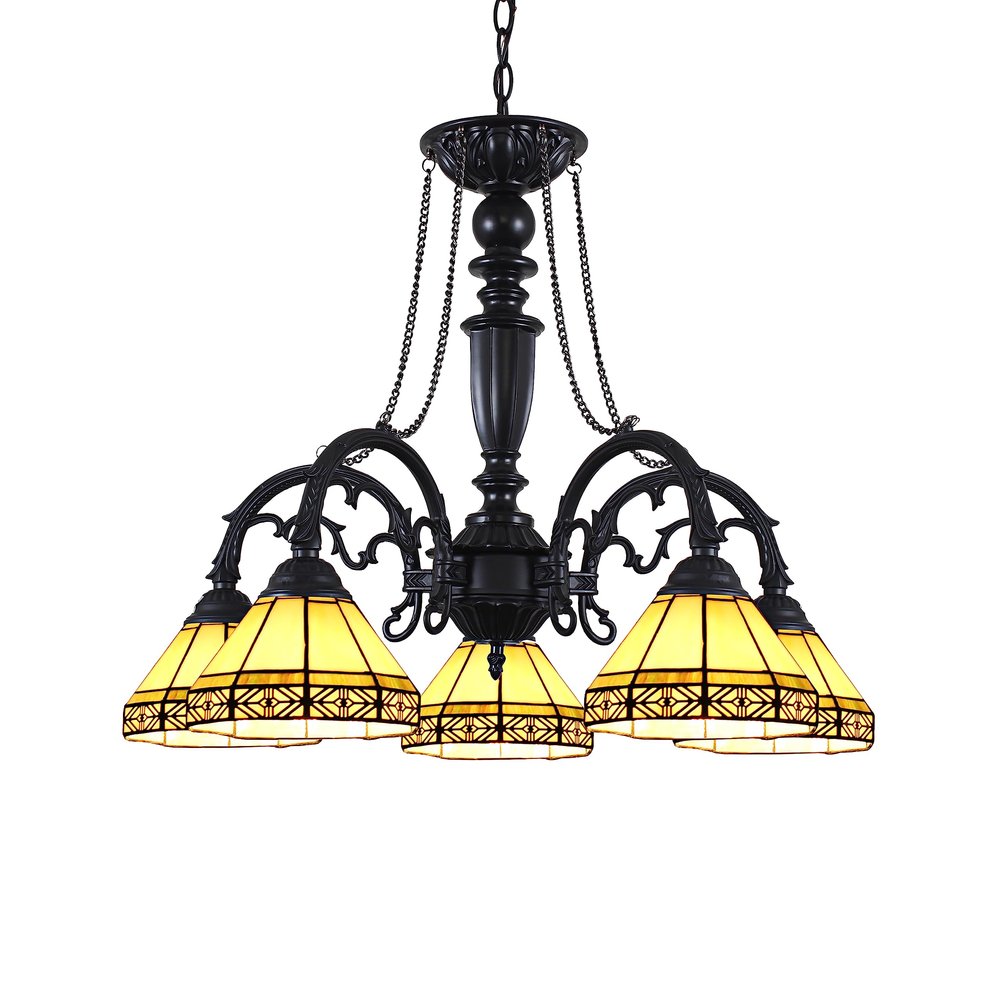 Chloe Lighting Belle Tiffany-Style 5 Light Mission Large Chandelier 27" Wide, Stained Glass