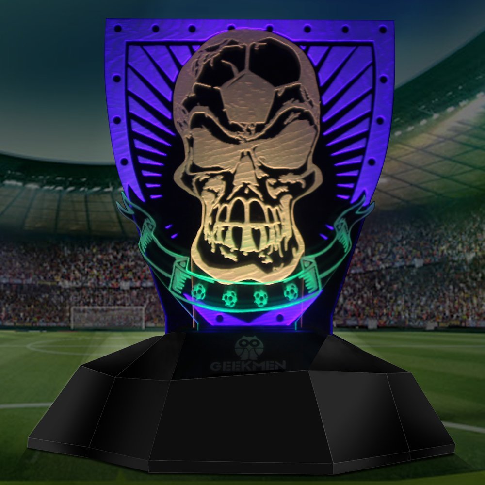 The Geeky Days Skull with Shield Design 3D Line Lamp LED Night Light Soccer Skull Tatto 3D Optical Illusion Light Novelty Party Decor Glowing LED USB Lamp