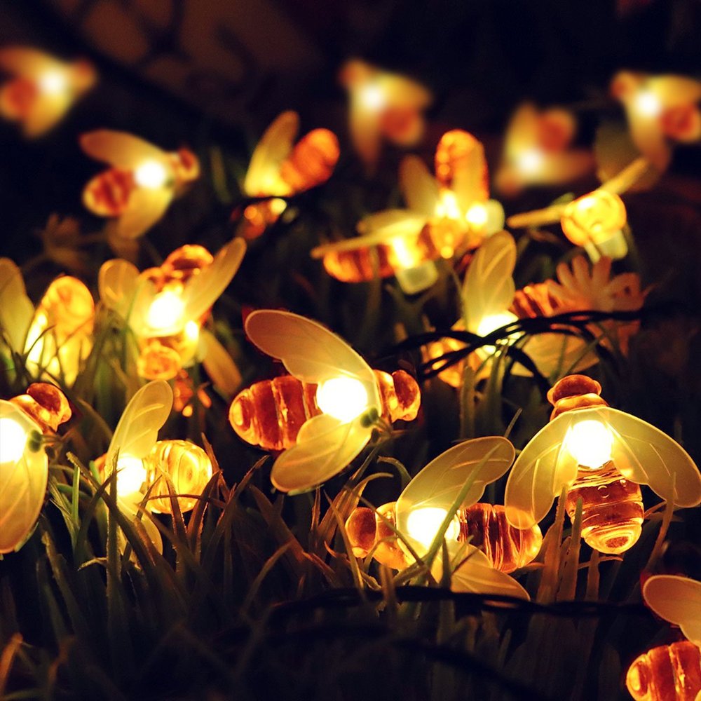 Hann Solar Powered String Lights, 30 Cute Honeybee LED Lights, 15FT 8 Modes Starry Lights, Waterproof IP65 Fairy Decorative Lights for Outdoor, Wedding, Homes, Gardens, Patio, Party, (Warm White)