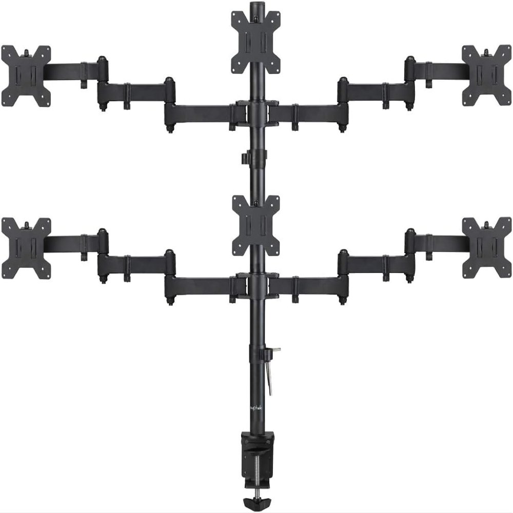 Suptek Hex LED LCD Monitor Stand up Desk Mount Extra Tall 31.5 inch Pole Heavy Duty Fully Adjustable Stand for 6 / Six Screens up to 27 inch (MD68126)