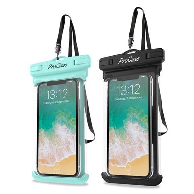 ProCase 2 Pack Waterproof Phone Pouch, Underwater Phone Case Up to 7", Dry Bag for iPhone 17 Air 16 15 14 13 Pro Plus Max, Galaxy S24 S23 S22 Ultra Pixel, Beach Essentials -Green & Black
