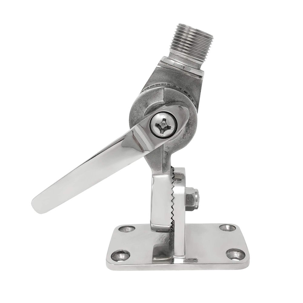 Fishmaster Boat Ratchet Mount Antenna Base for GPS, FM, AM, UHF, VHF - 1"-14" Male Threads, Dual Axis Adjustment, Marine Grade Stainless Steel