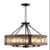 20 Inch Wide Round Wood Shade with Rope, 5 Light Farmhouse Style American Country, Antique Retro Perfect for Dining Room Kitchen Salon view 1