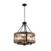 20 Inch Wide Round Wood Shade with Rope, 5 Light Farmhouse Style American Country, Antique Retro Perfect for Dining Room Kitchen Salon view 4