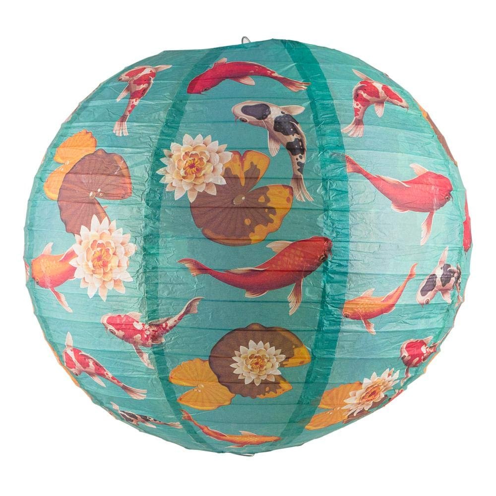 PaperLanternStore.com 14 Inch Japanese Koi Fish Patterned Paper Lantern by Quasimoon