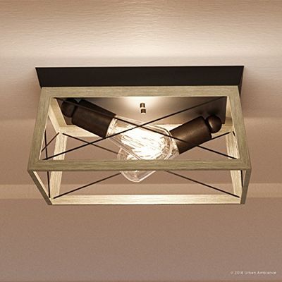 Urban Ambiance Luxury Industrial Chic Ceiling Fixture, Large Size: 6" H x 12" W, with Modern Farmhouse Style Elements, Charcoal Finish, UHP2121, Berkeley Collection