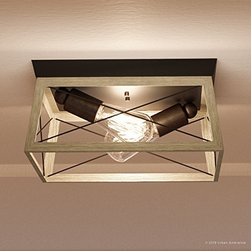 Urban Ambiance Luxury Industrial Chic Ceiling Fixture, Large Size: 6" H x 12" W, with Modern Farmhouse Style Elements, Charcoal Finish, UHP2121, Berkeley Collection