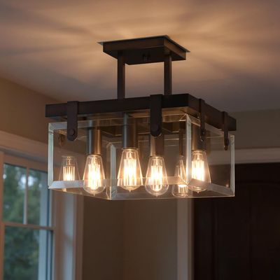 Urban Ambiance Luxury Modern Farmhouse Ceiling Fixture, Medium Size: 14" H x 21" W, with Industrial Chic Style Elements, Olde Bronze Finish and Clear Shade, UHP2448, Bristol Collection