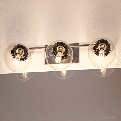 Urban Ambiance Luxury Modern Bathroom Vanity Light, Large Size: 6.75" H x 24" W, with Industrial Chic Style Elements, Polished Chrome Finish and Clear Shade, UHP2621, Costa Mesa Collection