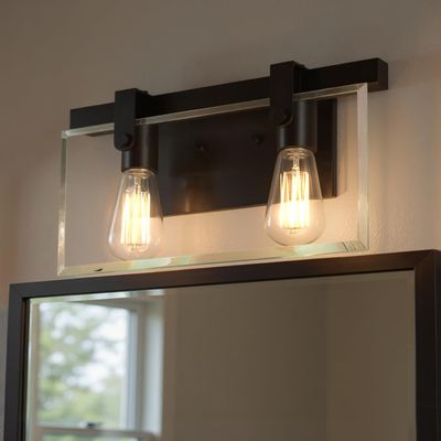 Urban Ambiance Luxury Modern Farmhouse Bathroom Vanity Light, Medium Size: 8.38" H x 14.875" W, with Industrial Chic Style Elements, Olde Bronze Finish, UHP2452, Bristol Collection