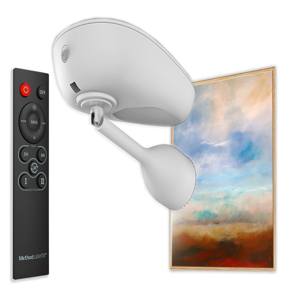 Method Lights Wireless LED Picture Light for Artwork, Rechargeable Ceiling-Mounted Art Light with Remote, Dimmable, Adjustable 2700K7000K, 95+ CRI, Timer
