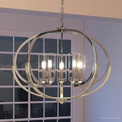 Urban Ambiance Luxury Mediterranean Chandelier, Large Size: 27.875" H x 33.75" W, with Contemporary Style Elements, Polished Nickel Finish and Clear Shade, UHP2350, Baton Rouge Collection