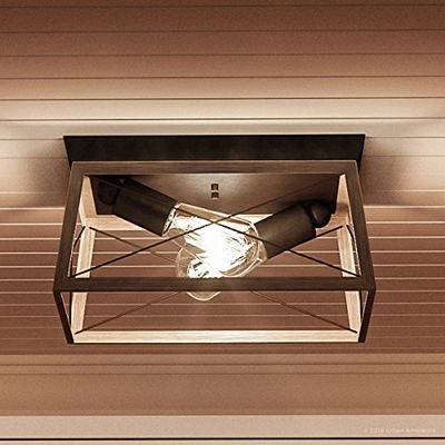 Urban Ambiance Luxury Industrial Chic Ceiling Fixture, Large Size: 6" H x 12" W, with Modern Farmhouse Style Elements, Olde Bronze Finish, UHP2120, Berkeley Collection