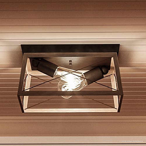 Urban Ambiance Luxury Industrial Chic Ceiling Fixture, Large Size: 6" H x 12" W, with Modern Farmhouse Style Elements, Olde Bronze Finish, UHP2120, Berkeley Collection
