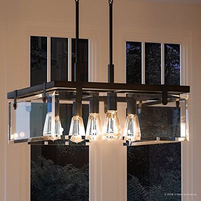 Urban Ambiance Luxury Modern Farmhouse Pendant Light, Medium Size: 13.75" H x 22.75" W, with Industrial Chic Style Elements, Olde Bronze Finish and Clear Shade, UHP2444, Bristol Collection