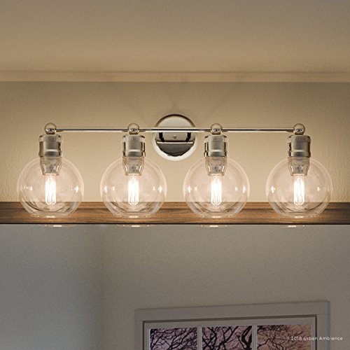 Urban Ambiance Luxury Vintage Bathroom Vanity Light, Large Size: 10.875" H x 33.5" W, with Americana Style Elements, Polished Nickel Finish, UHP2505, Belfast Collection