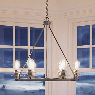 Urban Ambiance Luxury Industrial Chic Chandelier, Large Size: 27.5" H x 28" W, with Vintage Style Elements, Brushed Nickel Finish, UHP2242, Nashville Collection