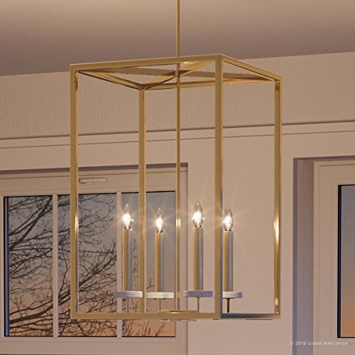 Urban Ambiance Luxury Cosmopolitan Chandelier, Medium Size: 26.5" H x 15" W, with Transitional Style Elements, Palladian Gold Finish and White Silk Shade, UHP2635, Oxford Collection