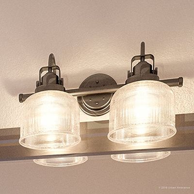 Urban Ambiance Luxury Industrial Chic Bathroom Vanity Light, Medium Size: 8.75" H x 17" W, with Modern Famrhouse Style Elements, Aged Nickel Finish, UHP2042, Harlow Collection