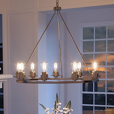 Urban Ambiance Luxury Industrial Chic Chandelier, Large Size: 34.5" H x 36" W, with Vintage Style Elements, Brushed Nickel Finish, UHP2244, Nashville Collection