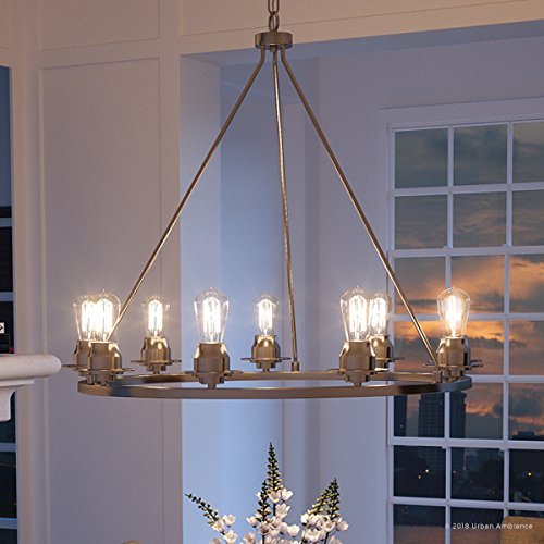 Urban Ambiance Luxury Industrial Chic Chandelier, Large Size: 34.5" H x 36" W, with Vintage Style Elements, Brushed Nickel Finish, UHP2244, Nashville Collection