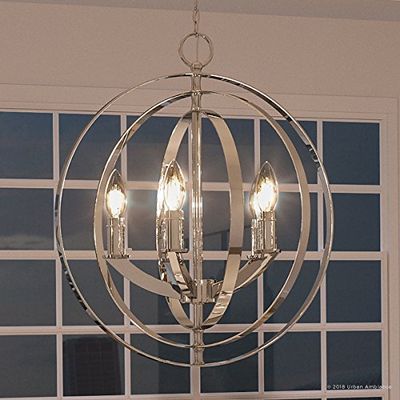 Urban Ambiance Luxury Industrial Chic Chandelier, Medium Size: 24.375" H x 22" W, with Modern Farmhouse Style Elements, Polished Nickel Finish, UHP2325, Arezzo Collection