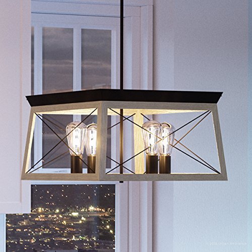 Urban Ambiance Luxury Industrial Chic Chandelier, Medium Size: 12" H x 20" W, with Modern Farmhouse Style Elements, Charcoal Finish, UHP2123, Berkeley Collection