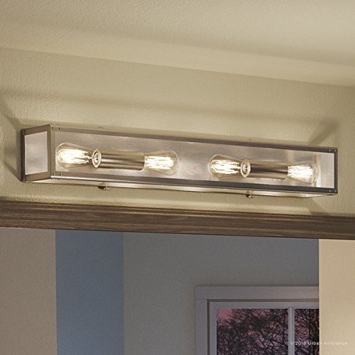 Urban Ambiance Luxury Industrial Chic Bathroom Vanity Light, Large Size: 4.5" H x 30" W, with Steampunk Style Elements, Stainless Steel Finish, UHP2752 from the Messina Collection