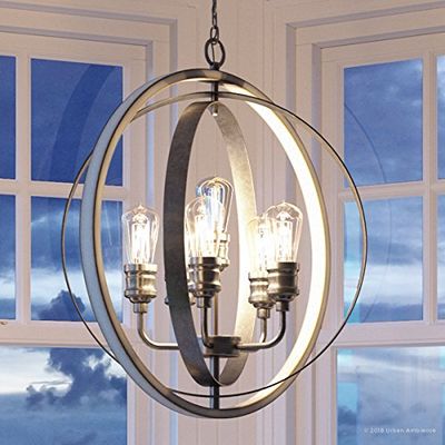 Urban Ambiance Luxury Vintage Chandelier, Large Size: 30.75" H x 28" W, with Modern Farmhouse Style Elements, Galvanized Steel Finish, UHP2211, Anchorage Collection